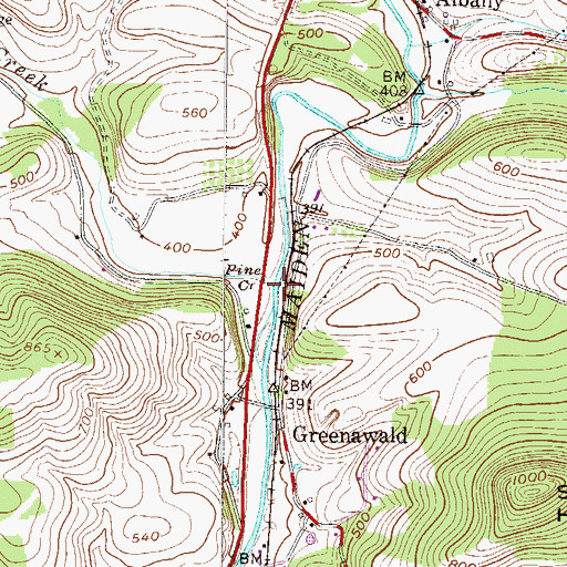 Topographic Map of Pine Creek, PA