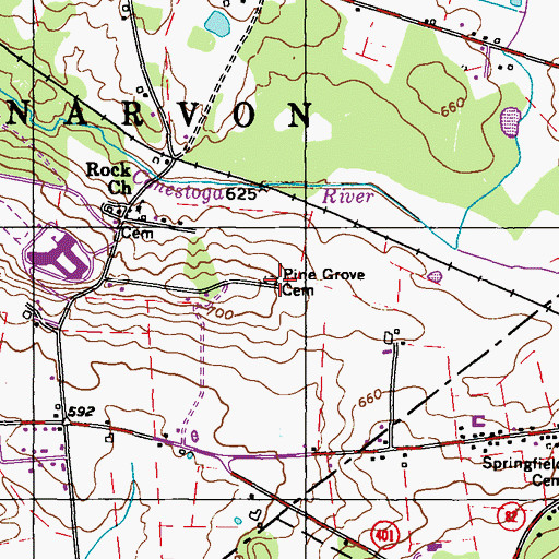 Topographic Map of Pine Grove Cemetery, PA