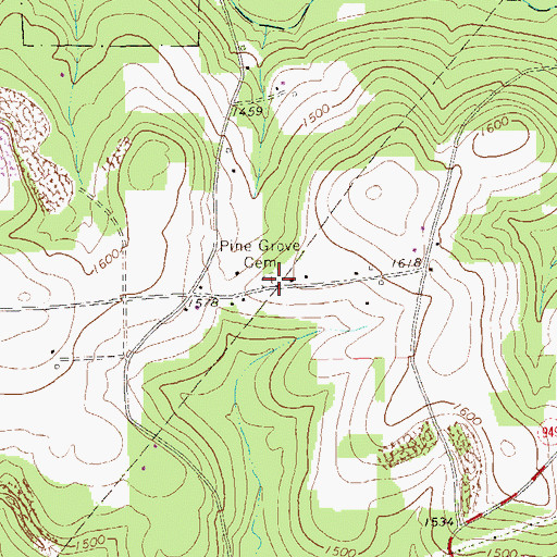 Topographic Map of Pine Grove Cemetery, PA