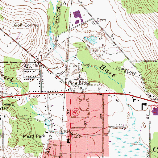 Topographic Map of Pine Grove Cemetery, PA