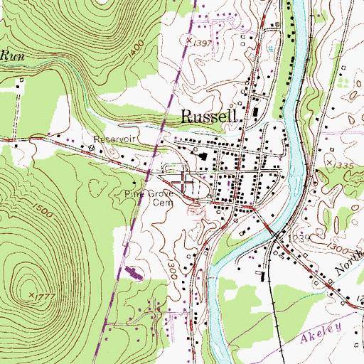 Topographic Map of Pine Grove Cemetery, PA