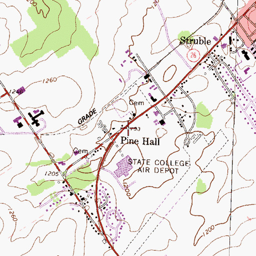 Topographic Map of Pine Hall, PA