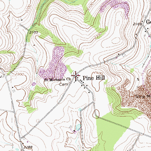 Topographic Map of Pine Hill, PA