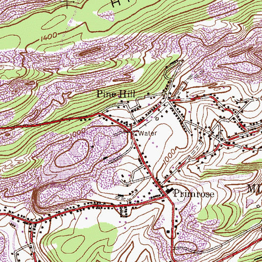 Topographic Map of Pine Hill, PA