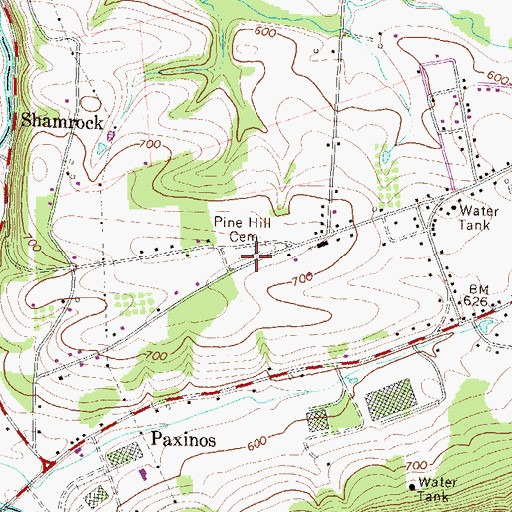 Topographic Map of Pine Hill Cemetery, PA
