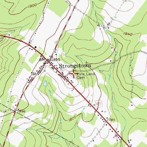 Topographic Map of Pine Land Cemetery, PA