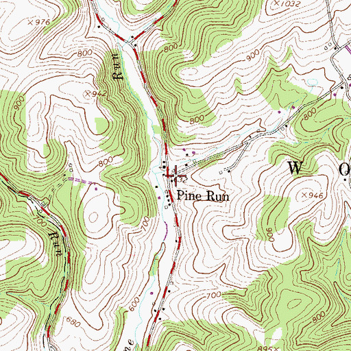 Topographic Map of Pine Run, PA
