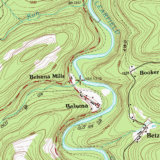 Topographic Map of Pine Run, PA