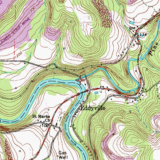 Topographic Map of Pine Run, PA