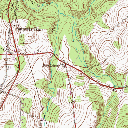Topographic Map of Pine School, PA