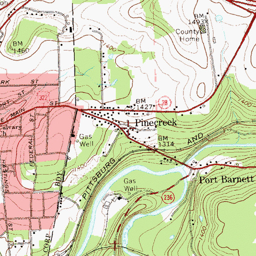 Topographic Map of Pinecreek, PA