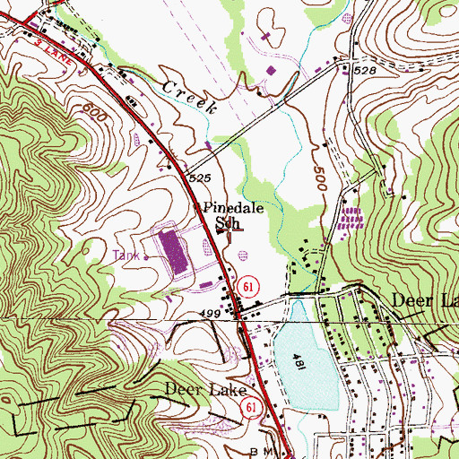 Topographic Map of Pinedale School, PA