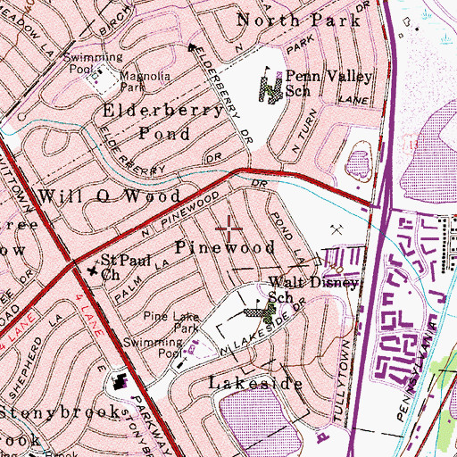 Topographic Map of Pinewood, PA