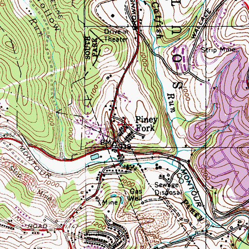 Topographic Map of Piney Fork, PA