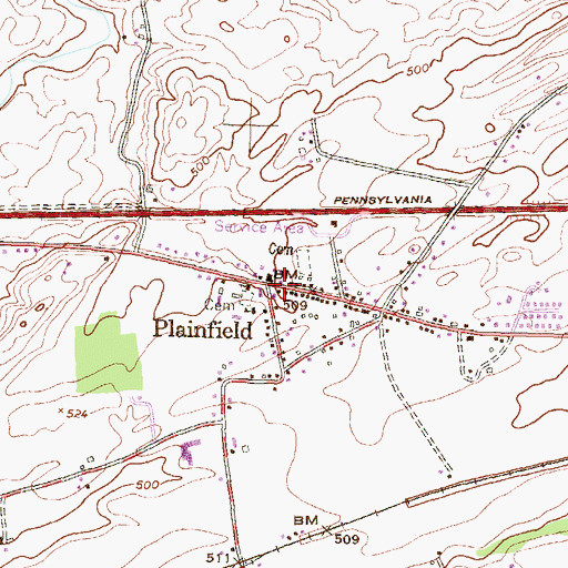 Topographic Map of Plainfield, PA