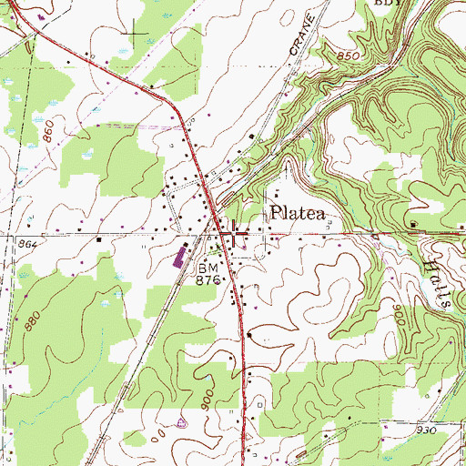Topographic Map of Platea, PA