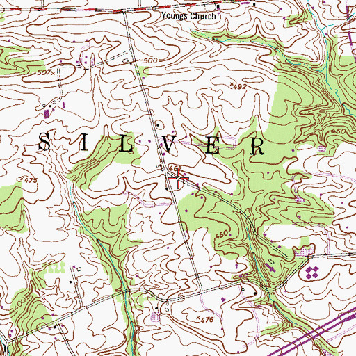 Topographic Map of Pleasant Grove School, PA