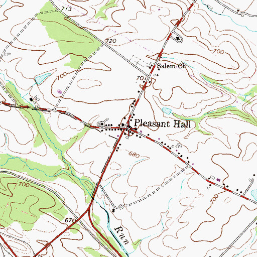Topographic Map of Pleasant Hall, PA