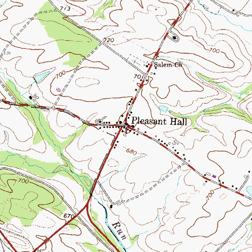 Topographic Map of Pleasant Hall, PA
