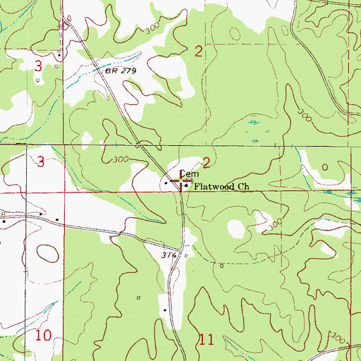 Topographic Map of Flatwood Church, AL