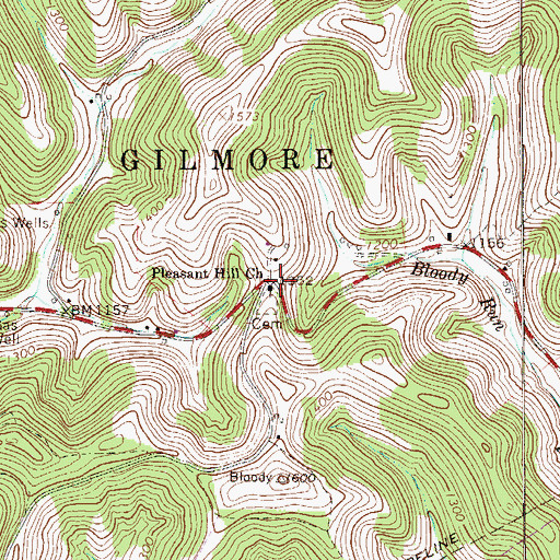 Topographic Map of Pleasant Hill Church, PA