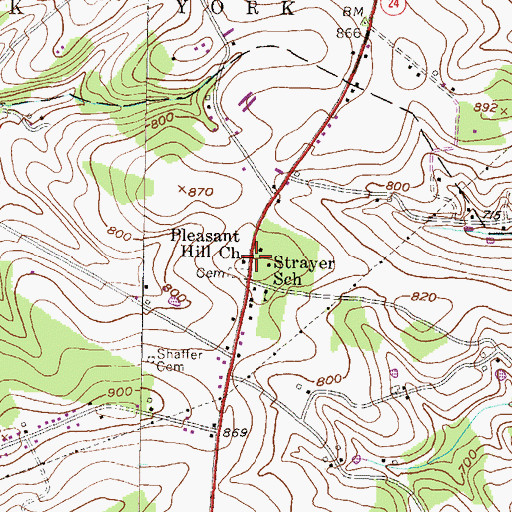 Topographic Map of Pleasant Hill Church, PA