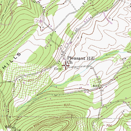 Topographic Map of Pleasant Hill Church, PA