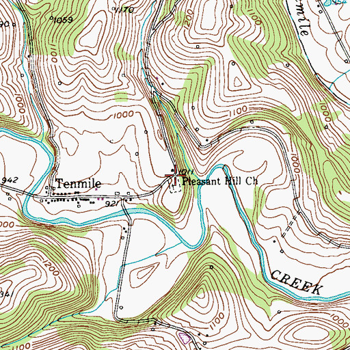 Topographic Map of Pleasant Hill Church, PA
