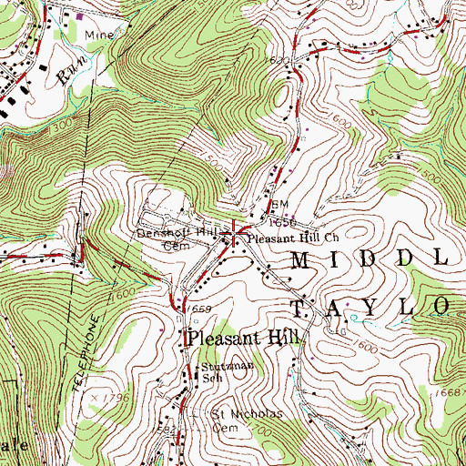 Topographic Map of Pleasant Hill Church, PA