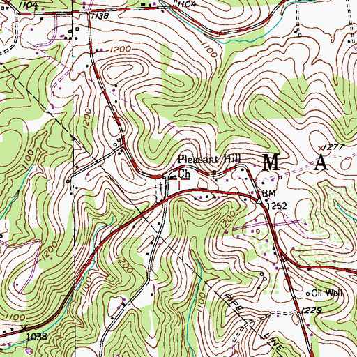 Topographic Map of Pleasant Hill Church, PA