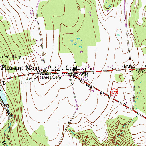 Topographic Map of Pleasant Mount, PA
