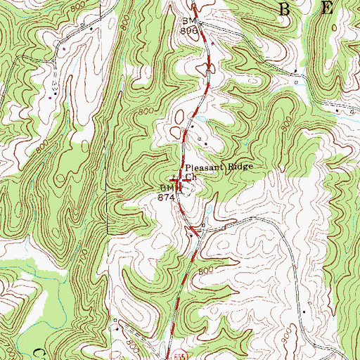 Topographic Map of Pleasant Ridge Church, PA