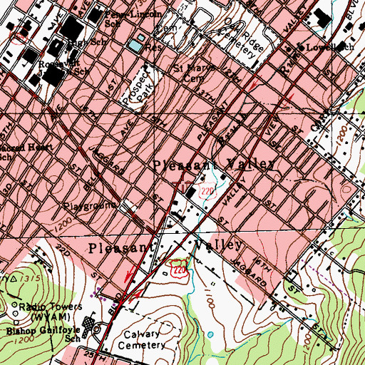 Topographic Map of Pleasant Valley, PA