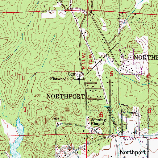Topographic Map of Flatwoods Baptist Church, AL