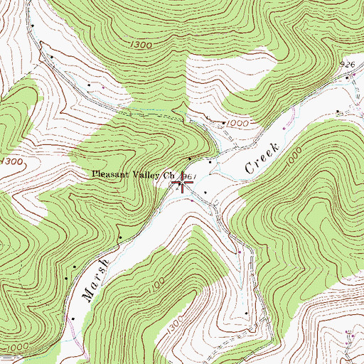 Topographic Map of Pleasant Valley Church, PA