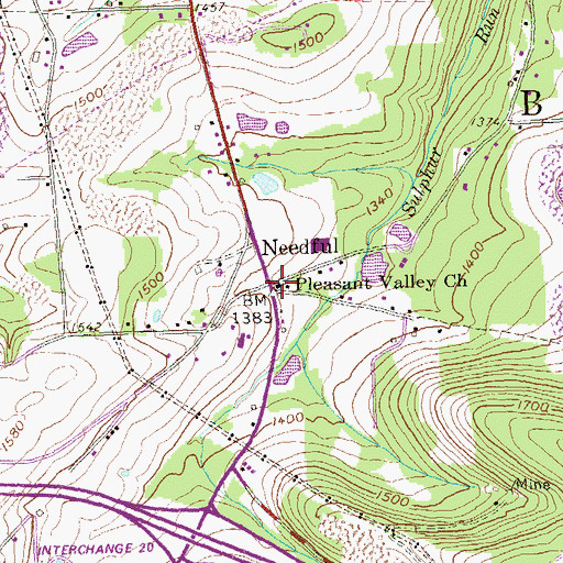 Topographic Map of Pleasant Valley Church, PA