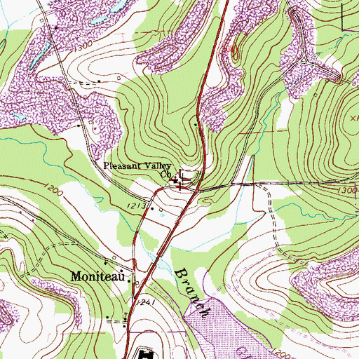 Topographic Map of Pleasant Valley Church, PA