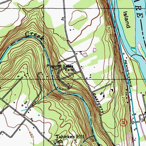 Topographic Map of Pleasant Valley Park, PA