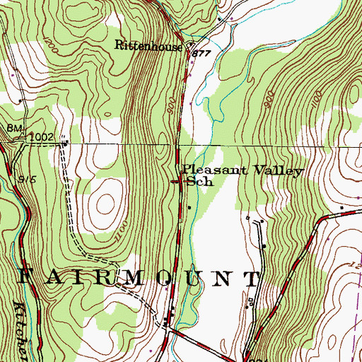 Topographic Map of Pleasant Valley School, PA