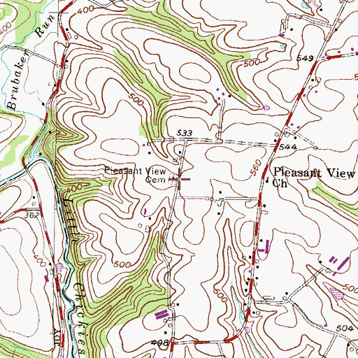 Topographic Map of Pleasant View Cemetery, PA