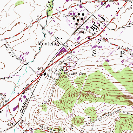 Topographic Map of Pleasant View Cemetery, PA