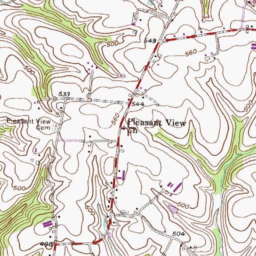 Topographic Map of Pleasant View Church, PA
