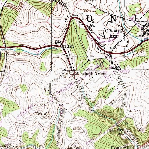 Topographic Map of Pleasant View Church, PA