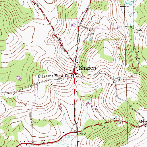 Topographic Map of Pleasant View Church, PA