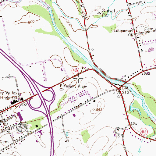 Topographic Map of Pleasant View Church, PA