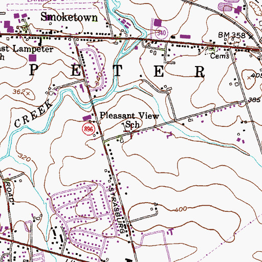 Topographic Map of Pleasant View School, PA