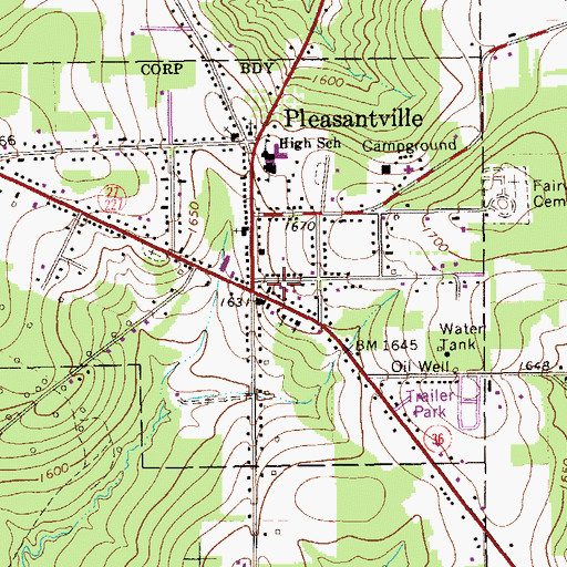 Topographic Map of Pleasantville, PA