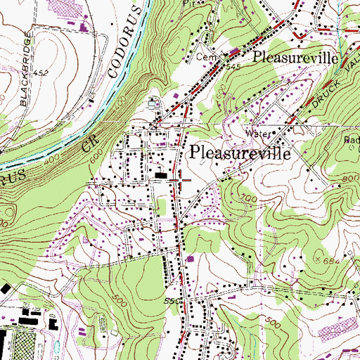 Topographic Map of Pleasureville, PA