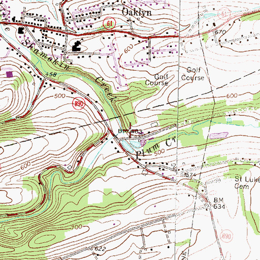 Topographic Map of Plum Creek, PA