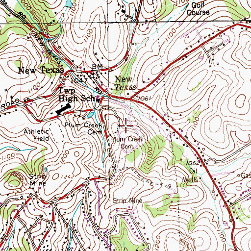Topographic Map of Plum Creek Cemetery, PA